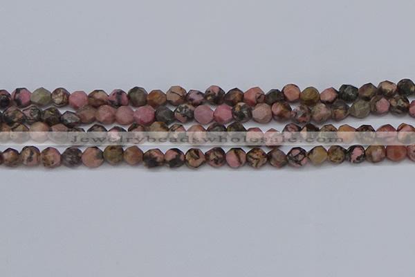 CNG6252 15.5 inches 6mm faceted nuggets rhodonite beads