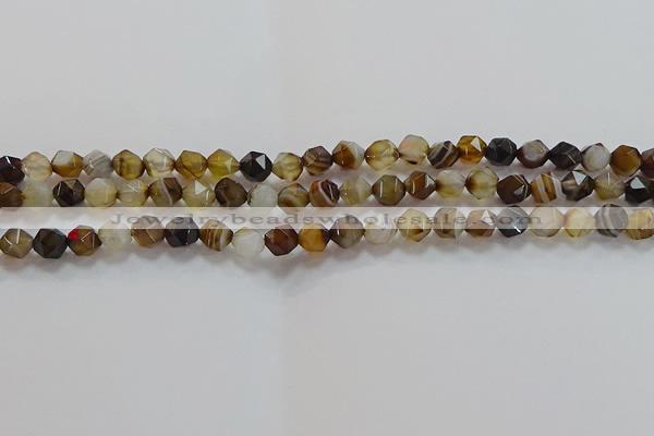 CNG6516 15.5 inches 6mm faceted nuggets line agate beads