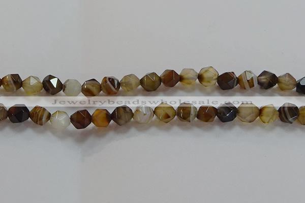 CNG6518 15.5 inches 10mm faceted nuggets line agate beads