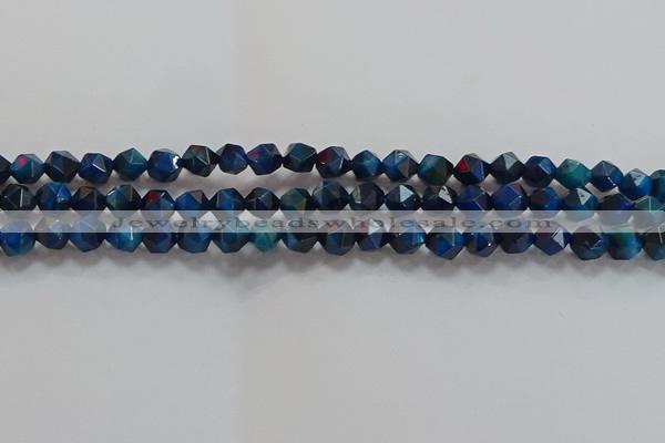 CNG6538 15.5 inches 6mm faceted nuggets blue tiger eye beads