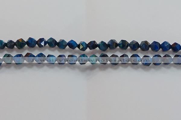 CNG6539 15.5 inches 8mm faceted nuggets blue tiger eye beads