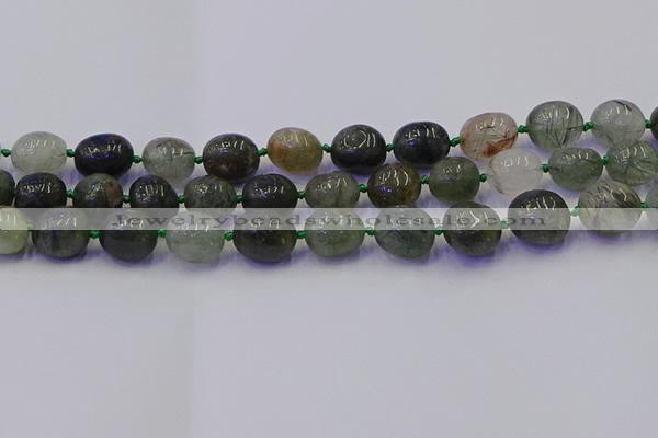 CNG6871 8*12mm - 10*14mm nuggets green rutilated quartz beads