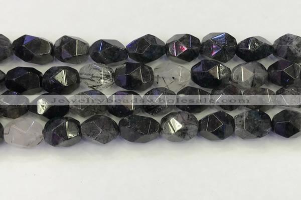 CNG6958 12*16mm - 13*18mm faceted nuggets black rutilated quartz beads