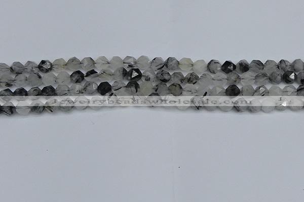 CNG7245 15.5 inches 6mm faceted nuggets black rutilated quartz beads