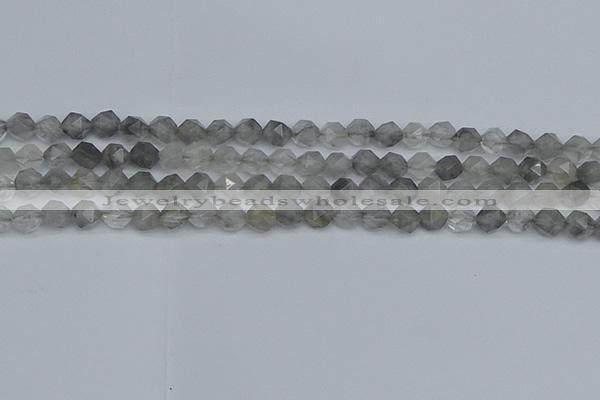 CNG7250 15.5 inches 6mm faceted nuggets cloudy quartz beads