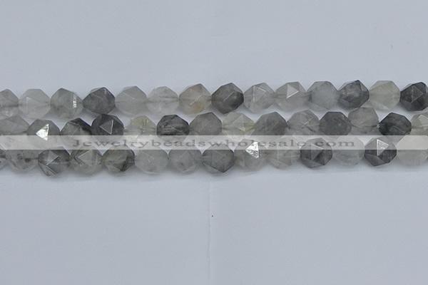 CNG7252 15.5 inches 10mm faceted nuggets cloudy quartz beads