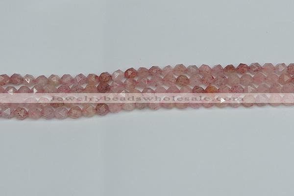 CNG7255 15.5 inches 6mm faceted nuggets strawberry quartz beads