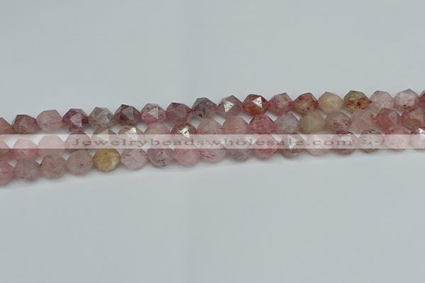 CNG7256 15.5 inches 8mm faceted nuggets strawberry quartz beads