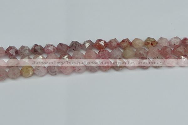 CNG7257 15.5 inches 10mm faceted nuggets strawberry quartz beads