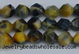 CNG7310 15.5 inches 6mm faceted nuggets golden & blue tiger eye beads