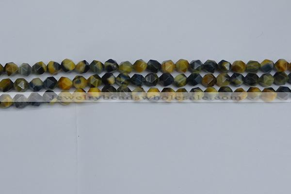 CNG7310 15.5 inches 6mm faceted nuggets golden & blue tiger eye beads