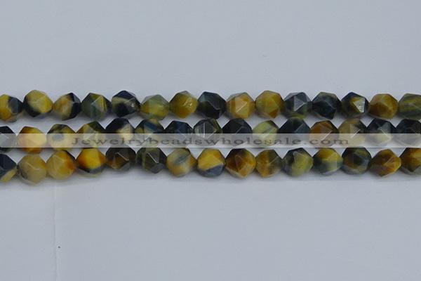 CNG7313 15.5 inches 12mm faceted nuggets golden & blue tiger eye beads