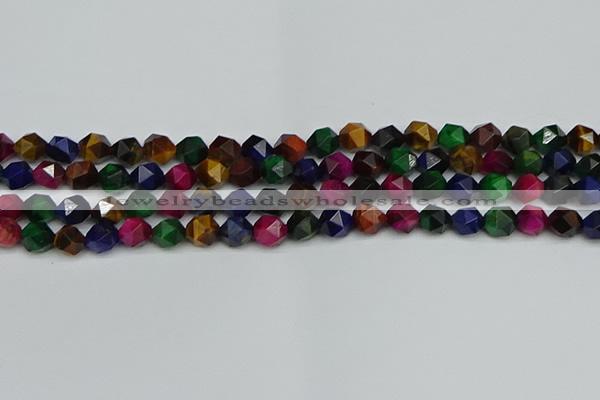 CNG7331 15.5 inches 8mm faceted nuggets mixed tiger eye beads