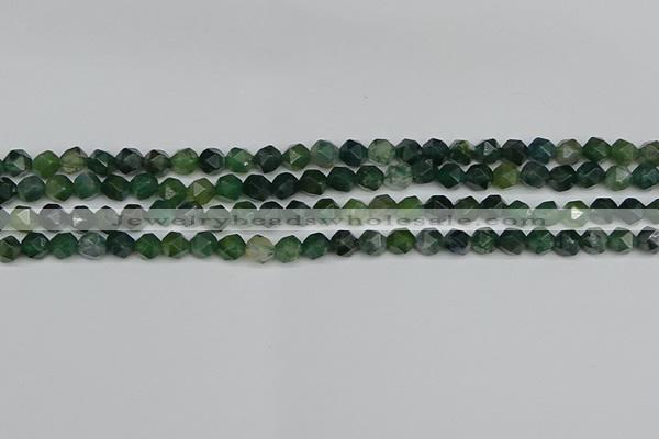 CNG7335 15.5 inches 6mm faceted nuggets moss agate beads