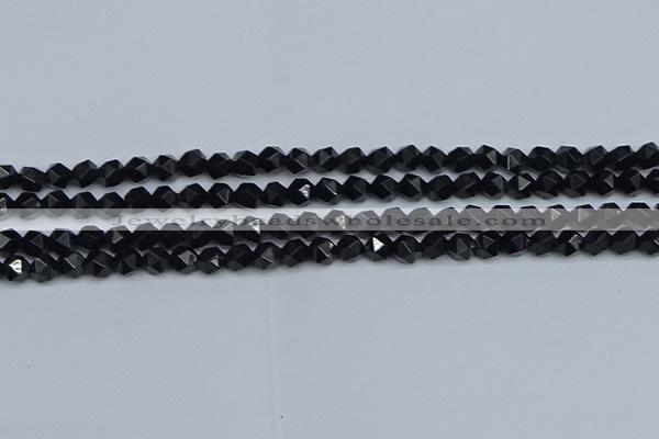 CNG7350 15.5 inches 6mm faceted nuggets Black agate beads