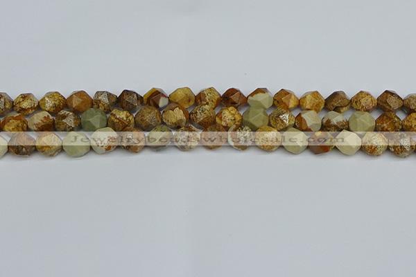 CNG7377 15.5 inches 10mm faceted nuggets picture jasper beads