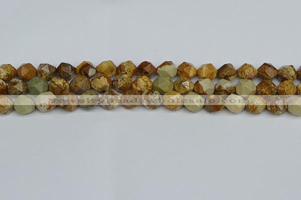 CNG7378 15.5 inches 12mm faceted nuggets picture jasper beads