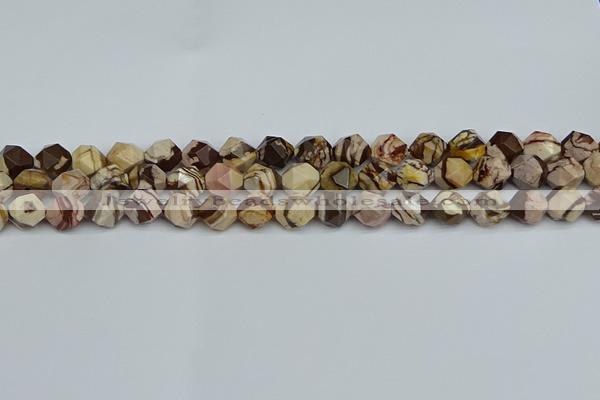 CNG7381 15.5 inches 8mm faceted nuggets zebra jasper beads