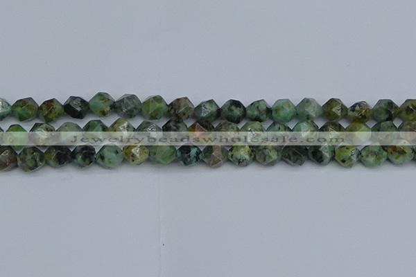 CNG7386 15.5 inches 8mm faceted nuggets African turquoise beads