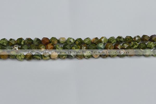 CNG7395 15.5 inches 6mm faceted nuggets rhyolite gemstone beads