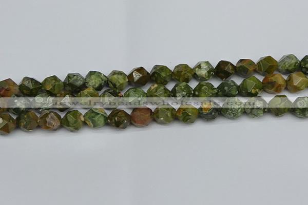 CNG7397 15.5 inches 10mm faceted nuggets rhyolite gemstone beads