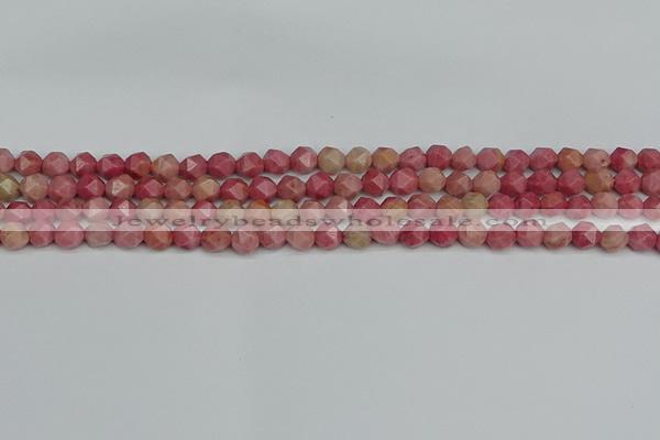 CNG7420 15.5 inches 6mm faceted nuggets rhodochrosite beads