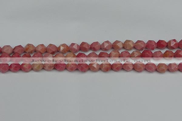 CNG7421 15.5 inches 8mm faceted nuggets rhodochrosite beads