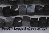 CNG7490 15.5 inches 8*8mm faceted nuggets black moonstone beads