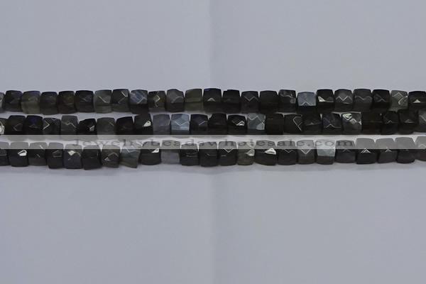 CNG7490 15.5 inches 8*8mm faceted nuggets black moonstone beads