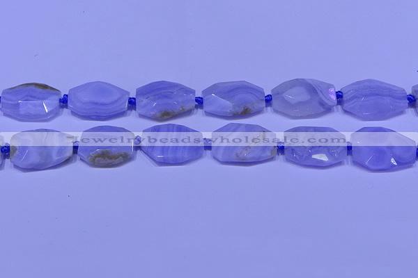 CNG7526 18*25mm - 25*35mm faceted freeform blue lace agate beads