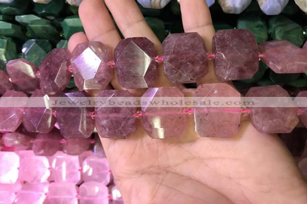 CNG7564 18*25mm - 20*28mm faceted freeform strawberry quartz beads