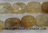 CNG782 15.5 inches 13*18mm nuggets golden rutilated quartz glass beads