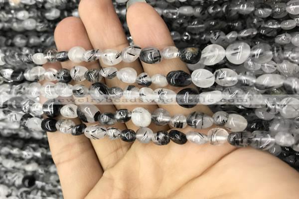 CNG8009 15.5 inches 6*8mm nuggets black rutilated quartz beads