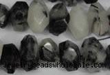 CNG856 15.5 inches 10*16mm faceted nuggets black rutilated quartz beads