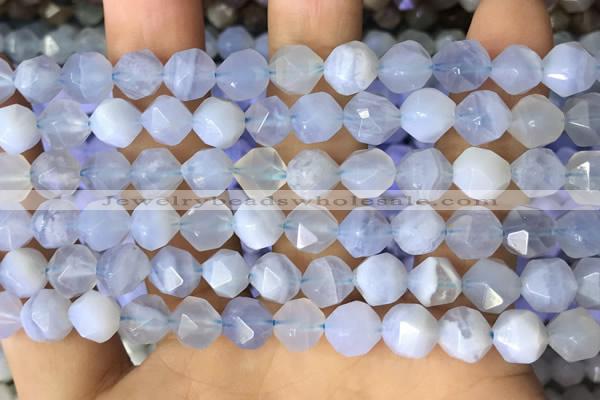 CNG8706 15.5 inches 8mm faceted nuggets blue chalcedony beads