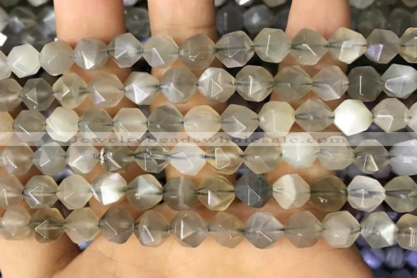 CNG8747 15.5 inches 8mm faceted nuggets grey moonstone beads