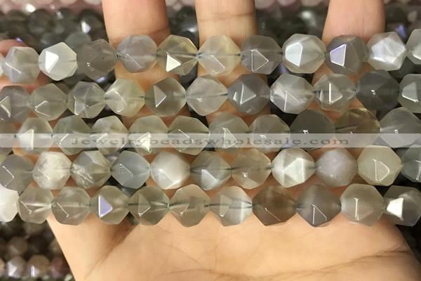 CNG8748 15.5 inches 10mm faceted nuggets grey moonstone beads