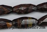 CNG883 15.5 inches 13*28mm faceted rice tiger iron nugget beads