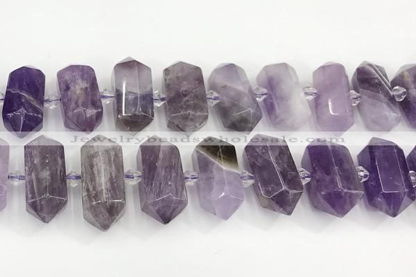 CNG8916 15.5 inches 10*25mm - 15*30mm faceted nuggets amethyst beads