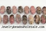 CNG8919 15.5 inches 10*25mm - 15*30mm faceted nuggets rhodonite beads