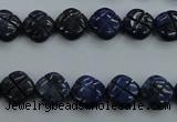 CNL991 15.5 inches 10mm carved flower natural lapis lazuli gemstone beads