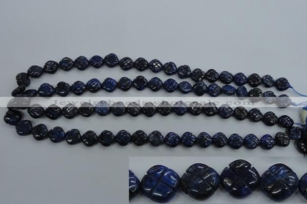 CNL991 15.5 inches 10mm carved flower natural lapis lazuli gemstone beads