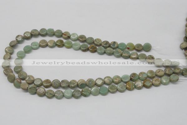 CNS09 16 inches 10mm flat round natural serpentine jasper beads