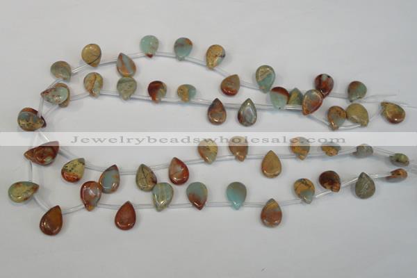 CNS199 Top-drilled 10*14mm flat teardrop natural serpentine jasper beads