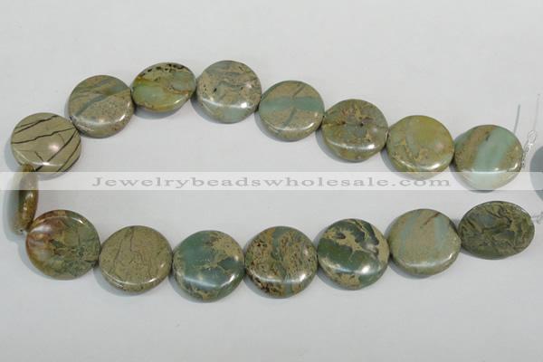 CNS234 15.5 inches 25mm flat round natural serpentine jasper beads