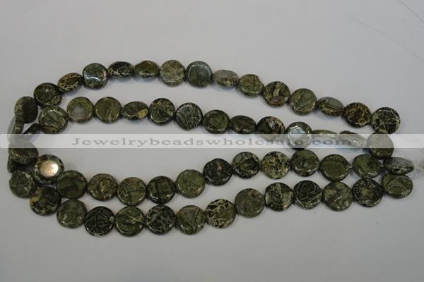 CNS520 15.5 inches 14mm flat round natural serpentine jasper beads