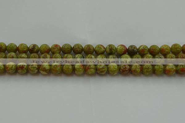 CNS603 15.5 inches 10mm round green dragon serpentine jasper beads