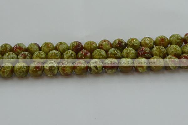 CNS605 15.5 inches 14mm round green dragon serpentine jasper beads