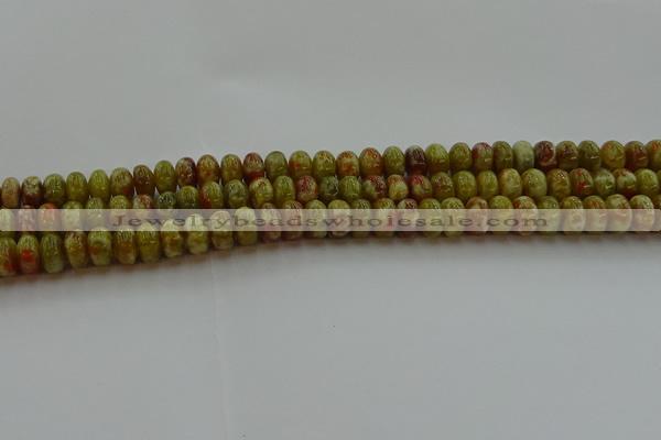 CNS612 15.5 inches 6*10mm rondelle green dragon serpentine jasper beads