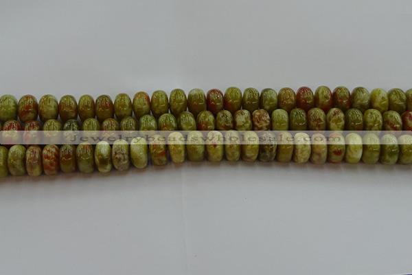 CNS614 15.5 inches 8*14mm rondelle green dragon serpentine jasper beads